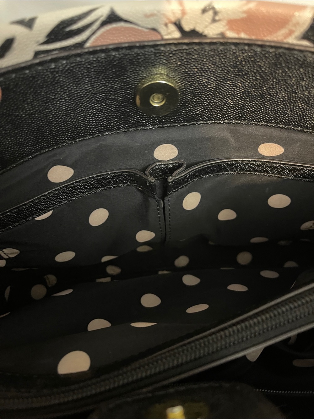Anne Klein Black Shoulder Bag with Blush Floral Print and Gold Accents NWOT - Picture 10 of 11